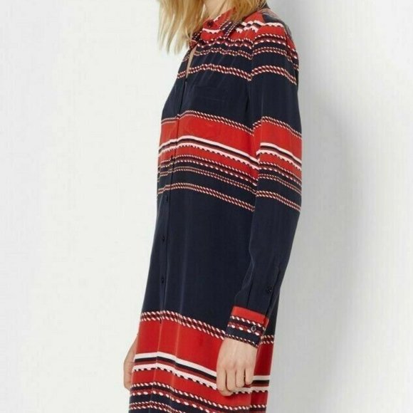 Equipment Dresses & Skirts - Equipment Femme Silk Shirt Dress Medium Nautical Red Navy